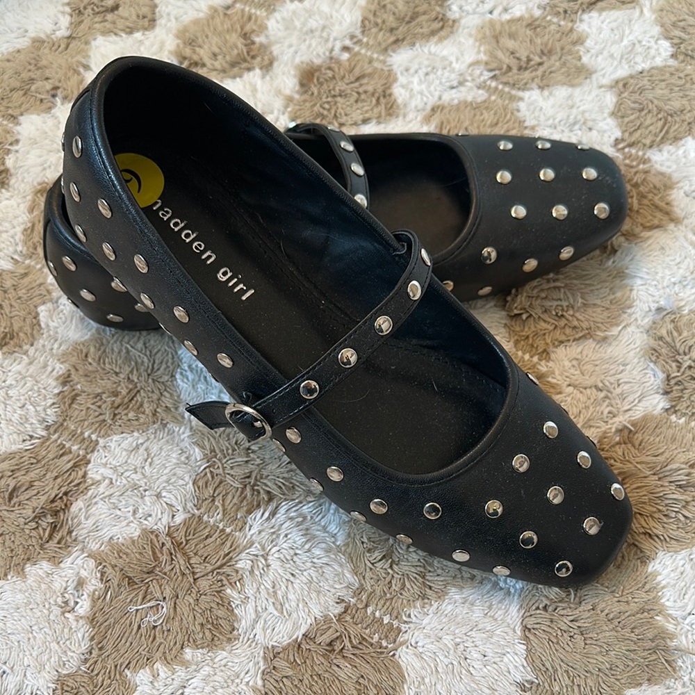 Madden Girl Black Studded Mary Jane Flats size 9
